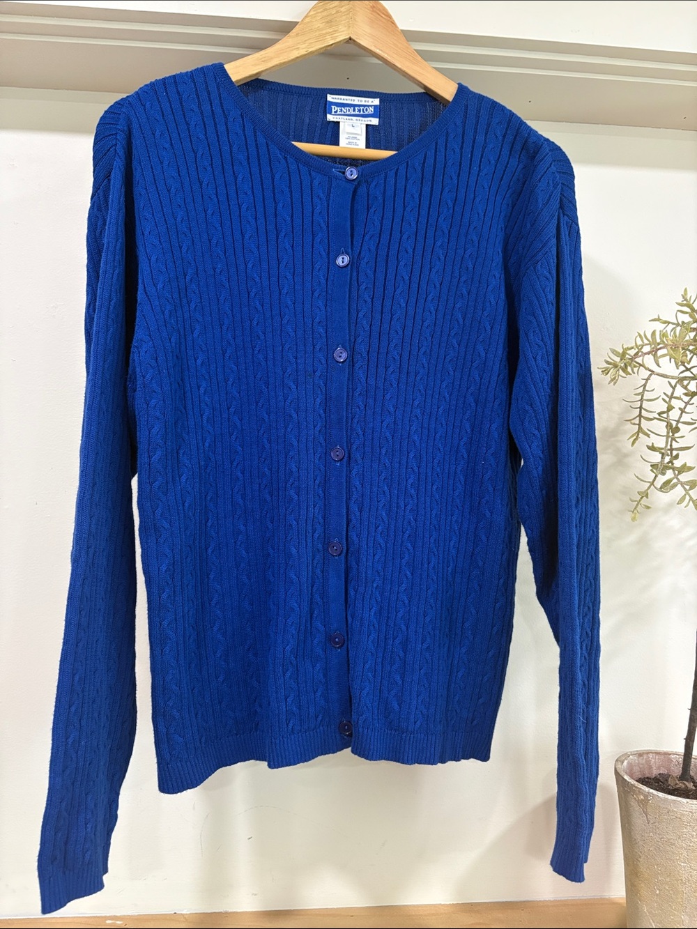 Pendleton Vintage Blue Cable Knit Classic Cardigan Sweater , Size L
